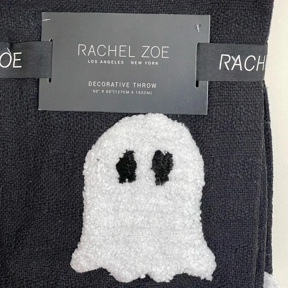 NEW Rachael Zoe Halloween Ghost Knit Decorative Throw Blanket 50x60” Black White